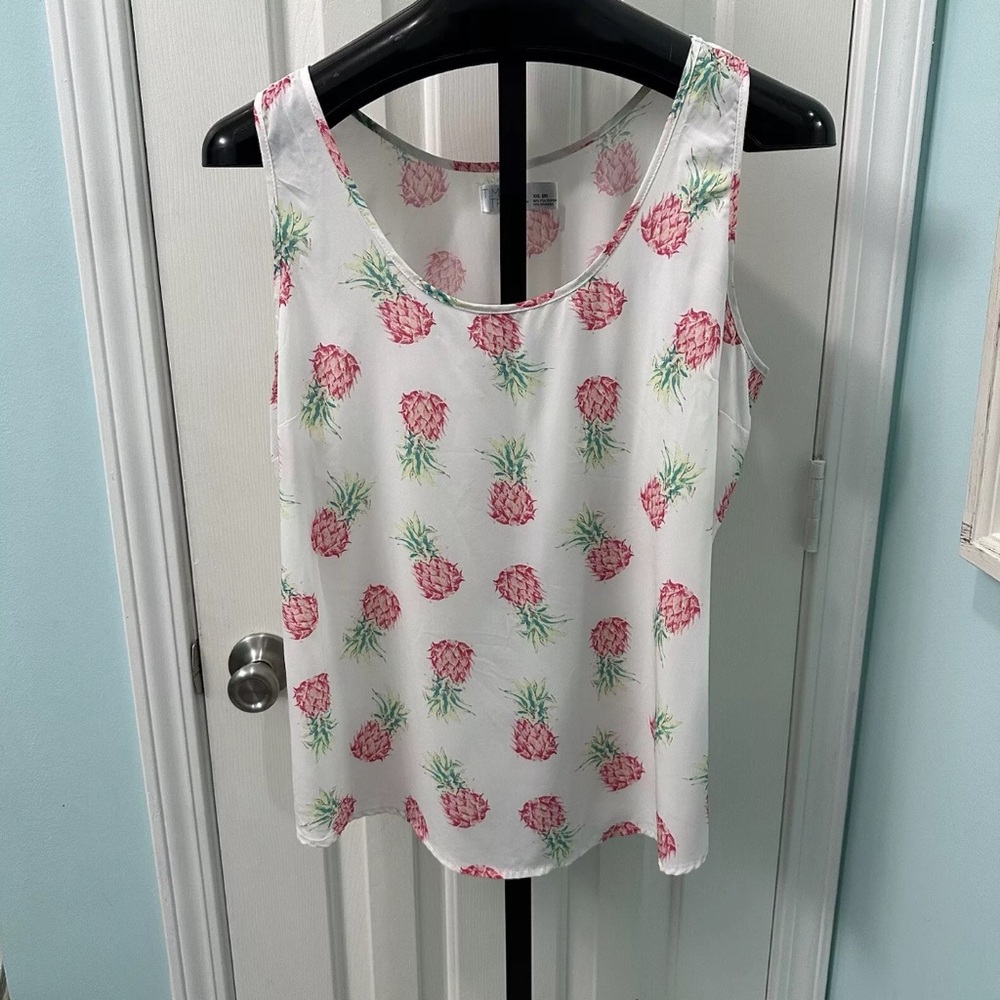 Time and Tru Women’s XXL (20) Pineapple Pink Green White Tank Top Shirt